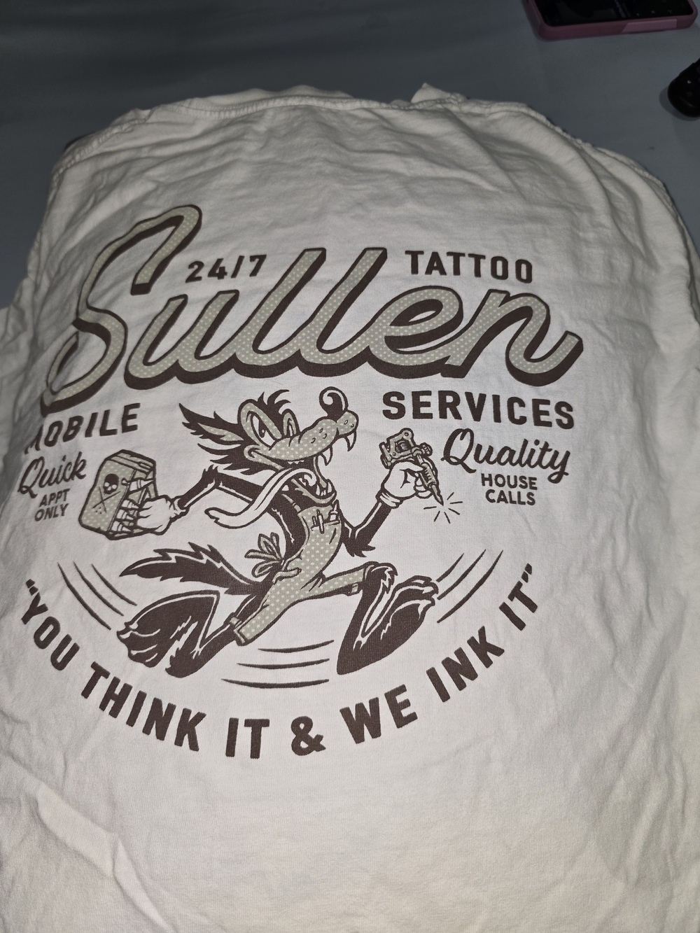 Sullen Tattoo Services Graphic Tee - White with Brown Print - Picture 2 of 9